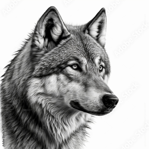 Realistic head wolf on a white background  generative AI