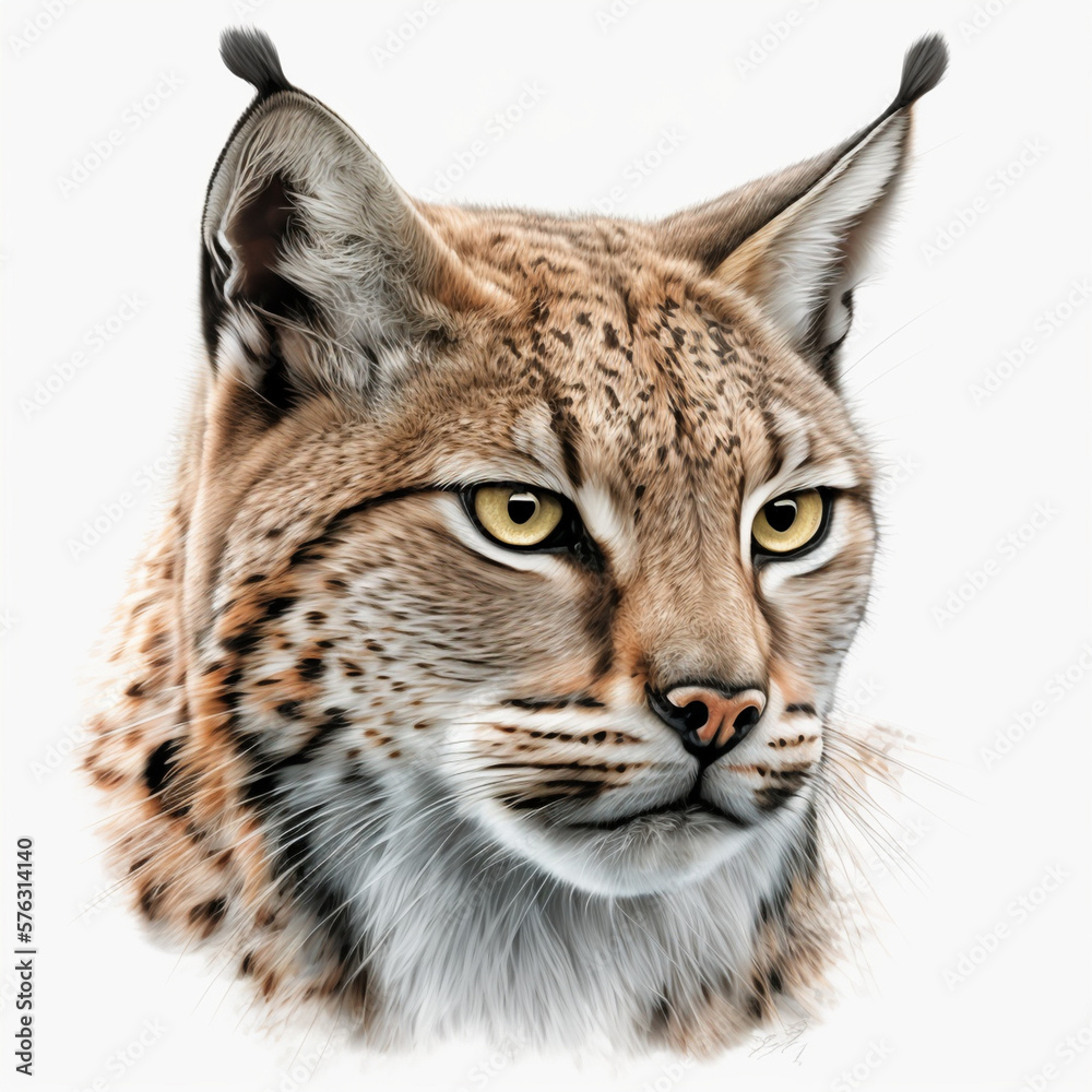 Realistic head lynx on a white background, generative AI Realistic head lynx on a white background, generative AI