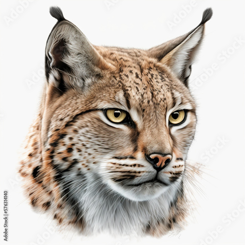 Realistic head lynx on a white background, generative AI