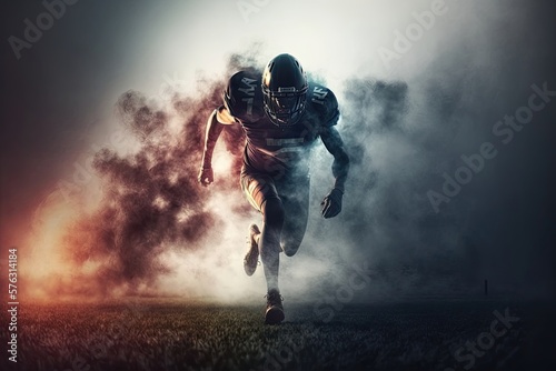 American football player running a pass. Generative AI
