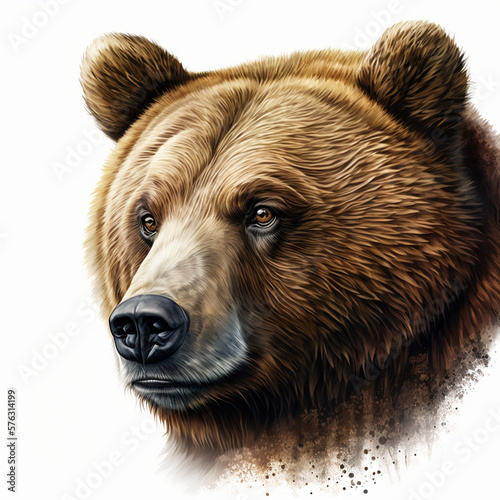 Realistic head bear on a white background, generative AI