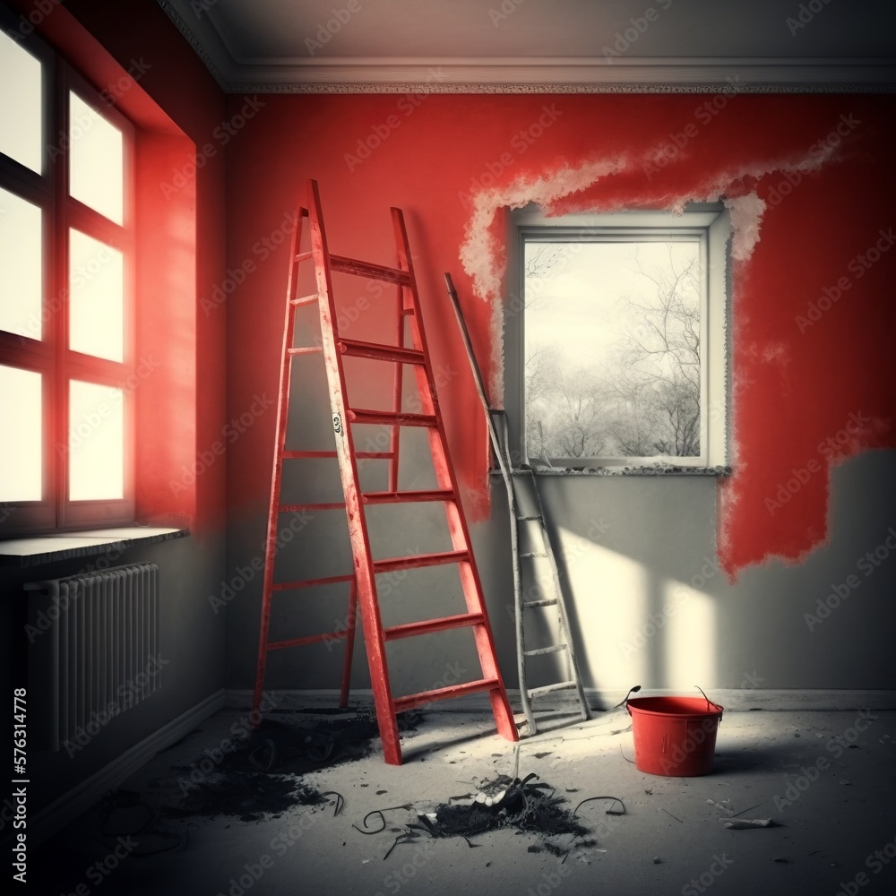 Paint the wall red when renovating the room man to be renovated house home interior ruined mess