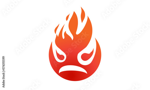Fire smile, red hot face, Evil character icon. monster flaming design, illustration vector