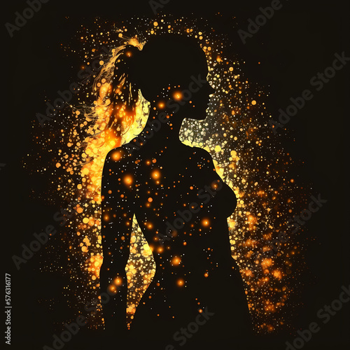 silhouette of beautiful women with abstract light