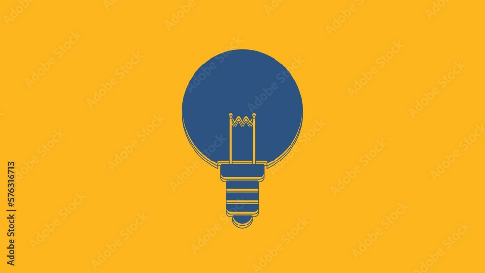 Blue Light bulb with concept of idea icon isolated on orange background. Energy and idea symbol. Inspiration concept. 4K Video motion graphic animation Blue Light bulb with concept of idea icon isolated on orange background. Energy and idea symbol. Inspiration concept. 4K Video motion graphic animation