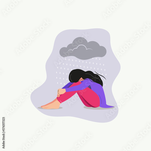 Lonely girl unhappy depressed  full of sorrow vector illustration