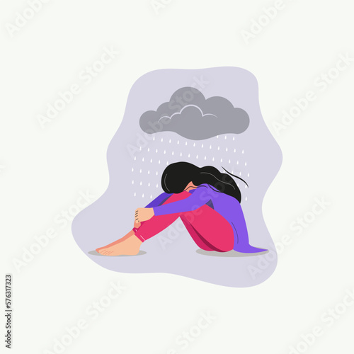 Lonely girl unhappy depressed, full of sorrow vector illustration