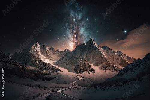 Towering Mountains Against the Starlit Sky Generative AI