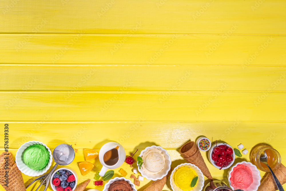 Ice cream festival background, Summer ice cream buffet with various