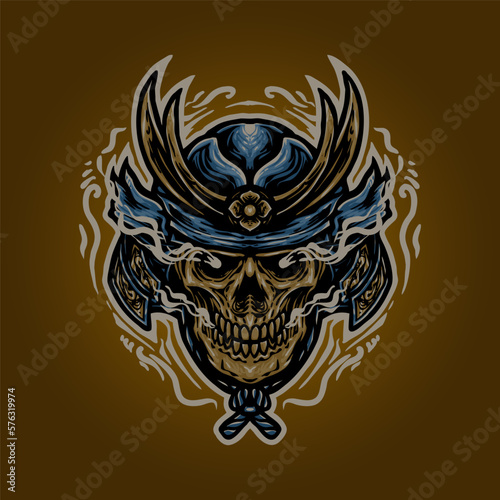 The samurai skull head illustration design