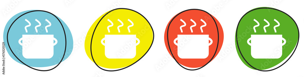 Banner mit 4 bunten Buttons: Topf, Suppe oder Essen