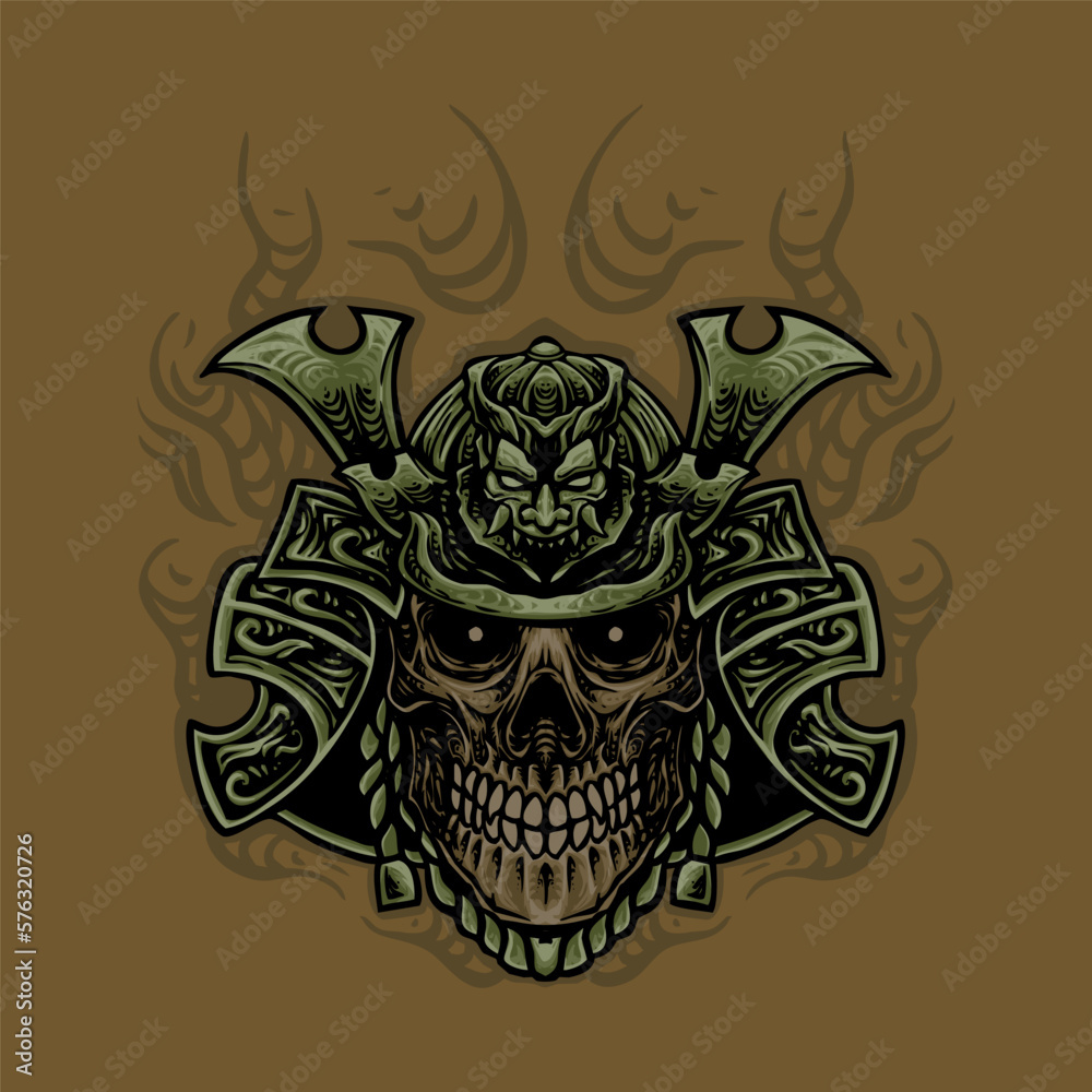 Fototapeta premium The golden samurai skull head illustration design