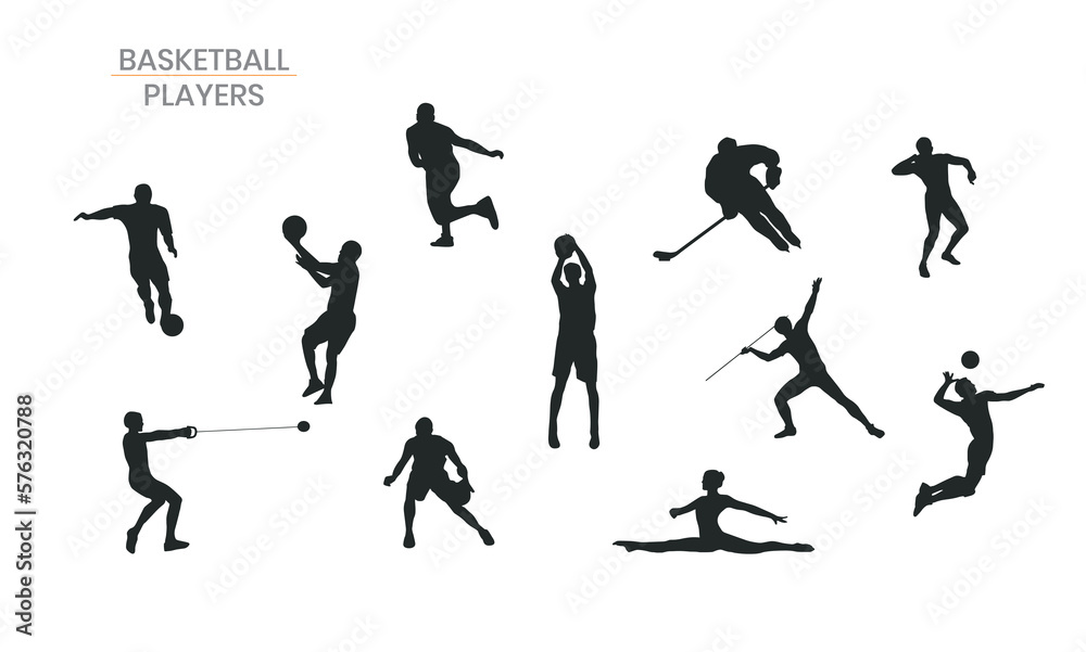 Basketball player silhouette vector collection