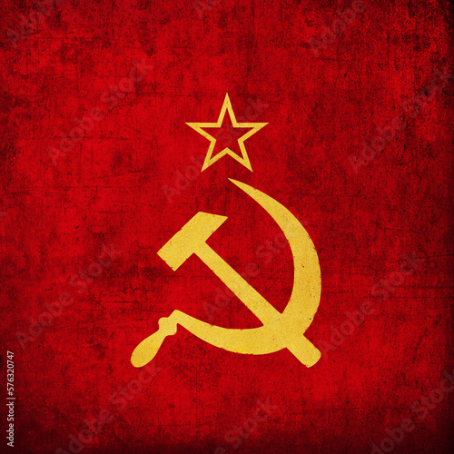 Billede på lærred Soviet Union flag fragment: star, hammer and sickle on red backg