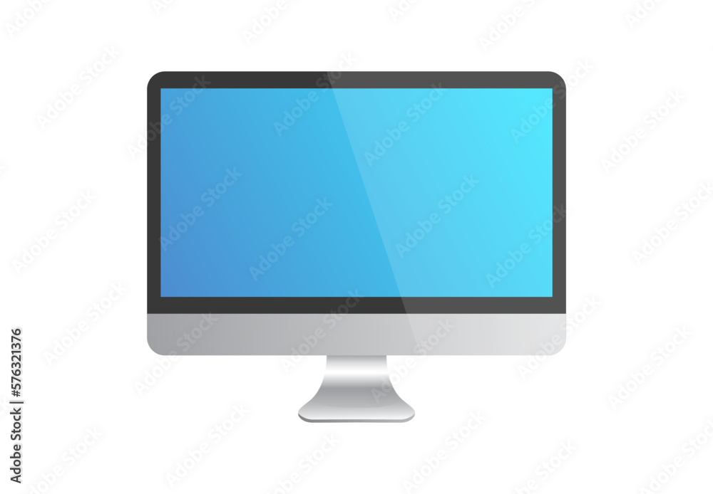 Realistic Computer Monitor Blue Glossy Display Vector Illustration