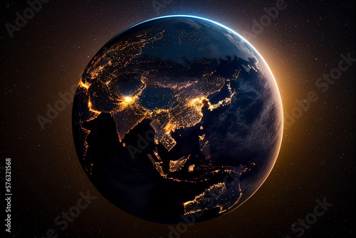 Earth from space night lights concept created with generative AI