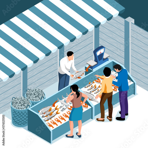 Sea Food Market Isometric Background