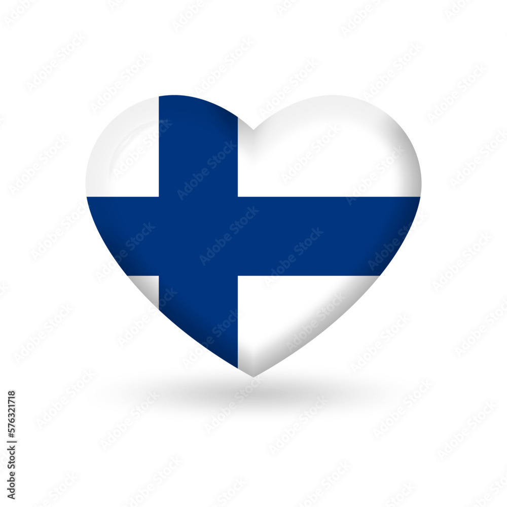 Obraz premium Finland heart flag 3d icon, badge or button. Finnish national symbol. Vector illustration.