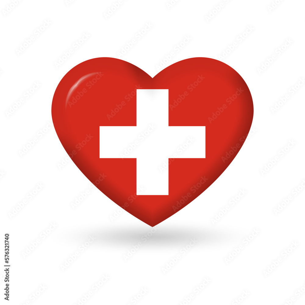 Switzerland heart flag 3d icon, badge or button. Swiss national symbol. Vector illustration. Switzerland heart flag 3d icon, badge or button. Swiss national symbol. Vector illustration.