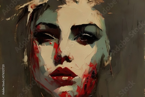 Stop domestic violence and abuse on women.
Portrait of a woman with blood stains. Generative AI