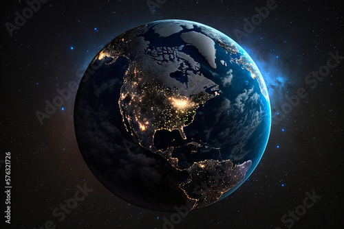 Earth from space night lights concept created with generative AI © JoelMasson