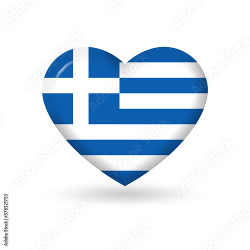 Greece heart flag 3d icon, badge or button. Greek national symbol. Vector illustration.