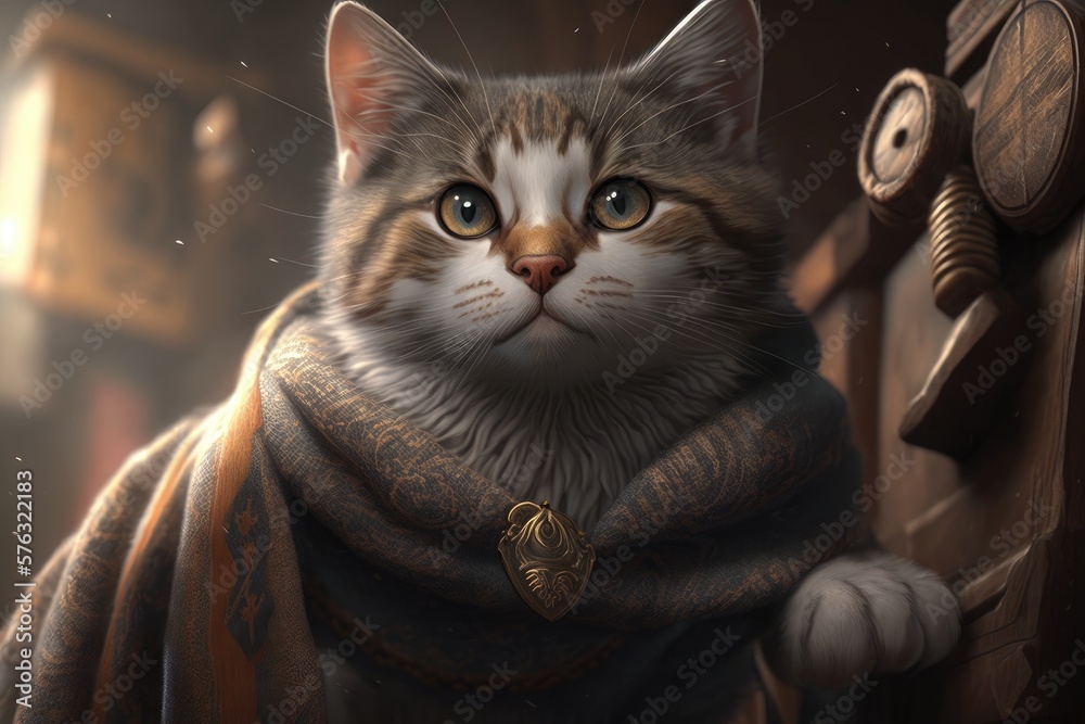 Fototapeta Cute cat close-up. Illustration. 3d. Generated by AI.