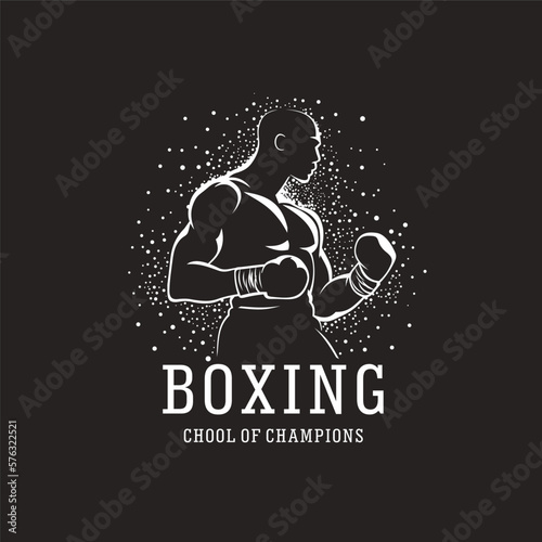 Boxer silhouette. Logo design template. Combat Sport and Fitness Emblem with a Fighter.