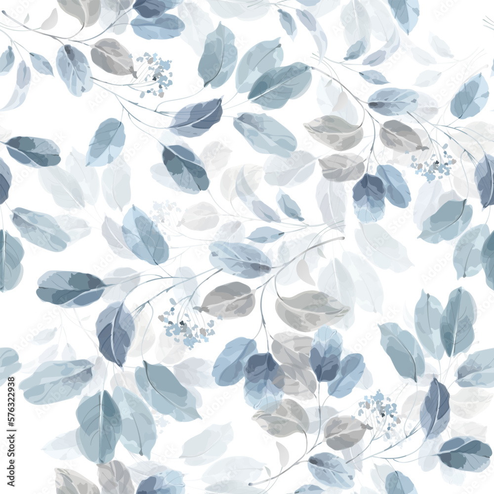 Seamless watercolor pattern of blue leaves and branches...Abstract art background vector. Seamless watercolor pattern of blue leaves and branches...Abstract art background vector.