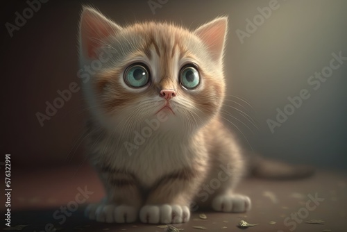 Cute cat close-up. Illustration. 3d. Generated by AI. © vavfoto