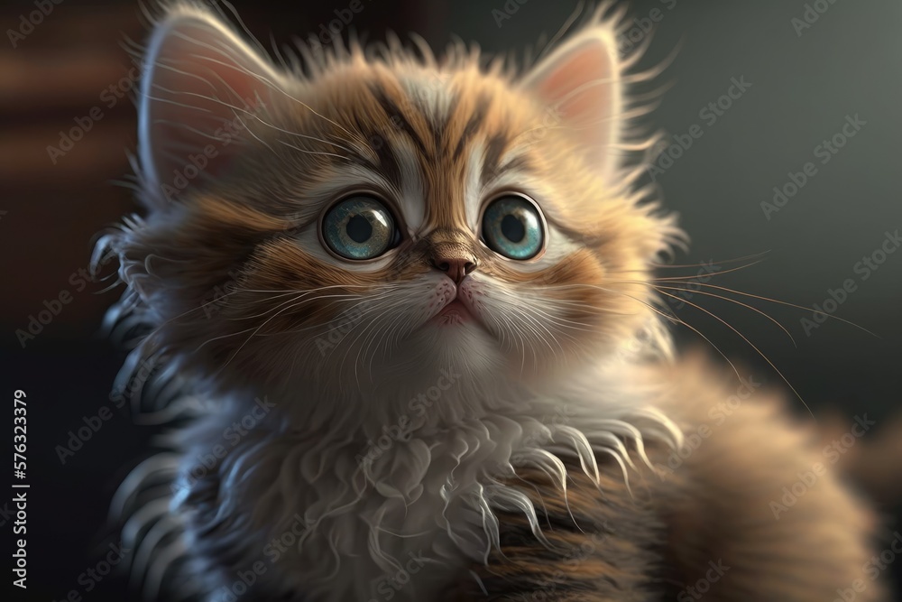 Cute cat close-up. Illustration. 3d. Generated by AI.