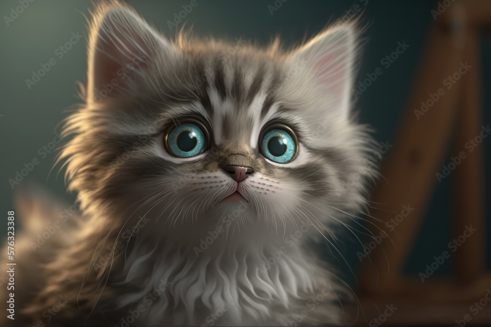 Cute cat close-up. Illustration. 3d. Generated by AI.