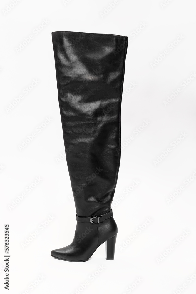 one black leather boot for women isolated one black leather boot for women isolated