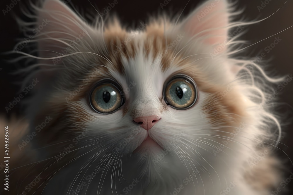 Cute cat close-up. Illustration. 3d. Generated by AI.