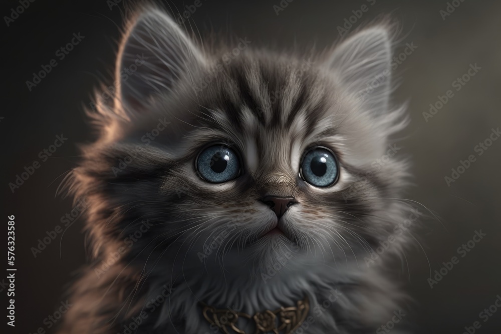 Cute cat close-up. Illustration. 3d. Generated by AI.