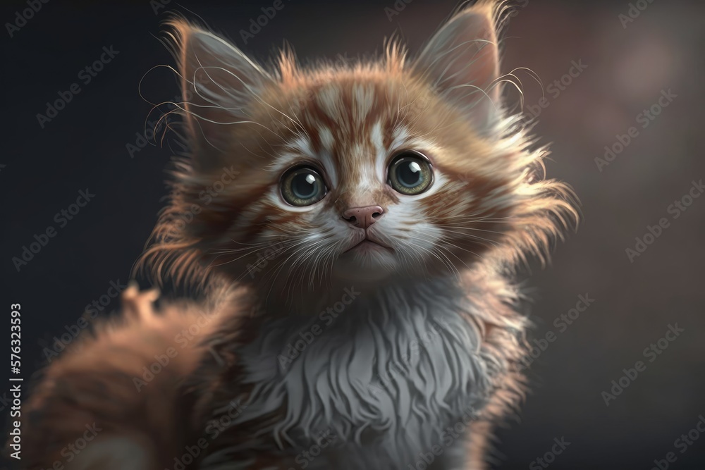 Cute cat close-up. Illustration. 3d. Generated by AI.