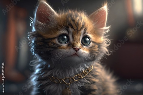 Cute cat close-up. Illustration. 3d. Generated by AI.