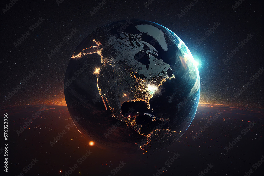 Naklejka premium Earth from space night lights concept created with generative AI