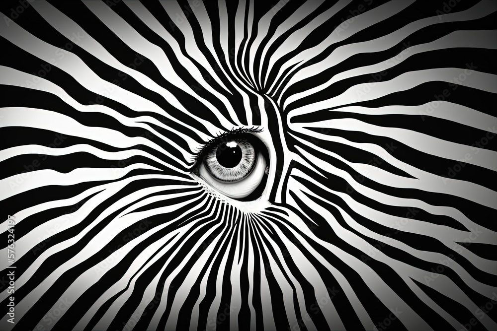 Fototapeta premium Background featuring a repeating pattern of zebra stripes and a texture that looks like zebra skin, complete with a zebra's eye. Generative AI