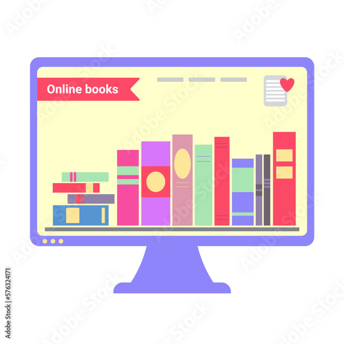Online bookstore illustration. Electronic library, online books. Flat on white background