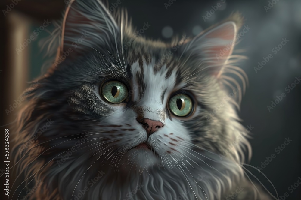 Cute cat close-up. Illustration. 3d. Generated by AI.