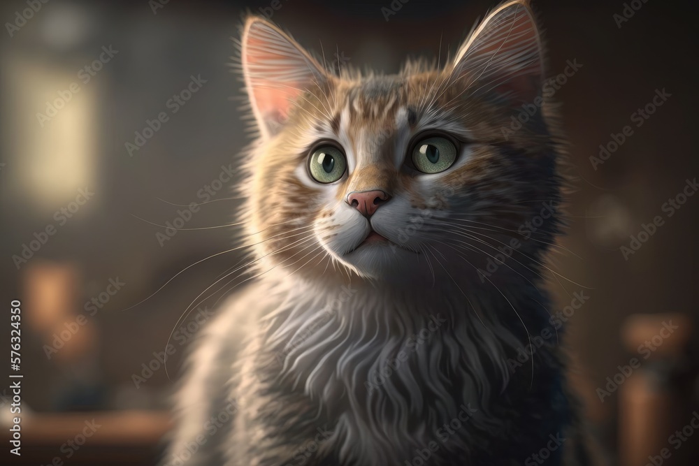 Cute cat close-up. Illustration. 3d. Generated by AI.