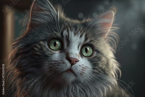 Cute cat close-up. Illustration. 3d. Generated by AI.