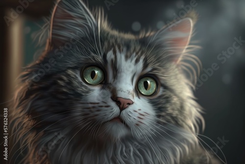 Cute cat close-up. Illustration. 3d. Generated by AI. © vavfoto