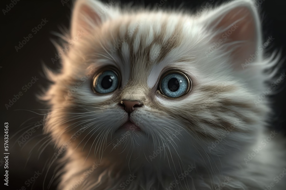 Cute cat close-up. Illustration. 3d. Generated by AI.