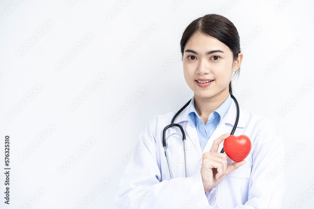 Female doctor give a heart, care concept.