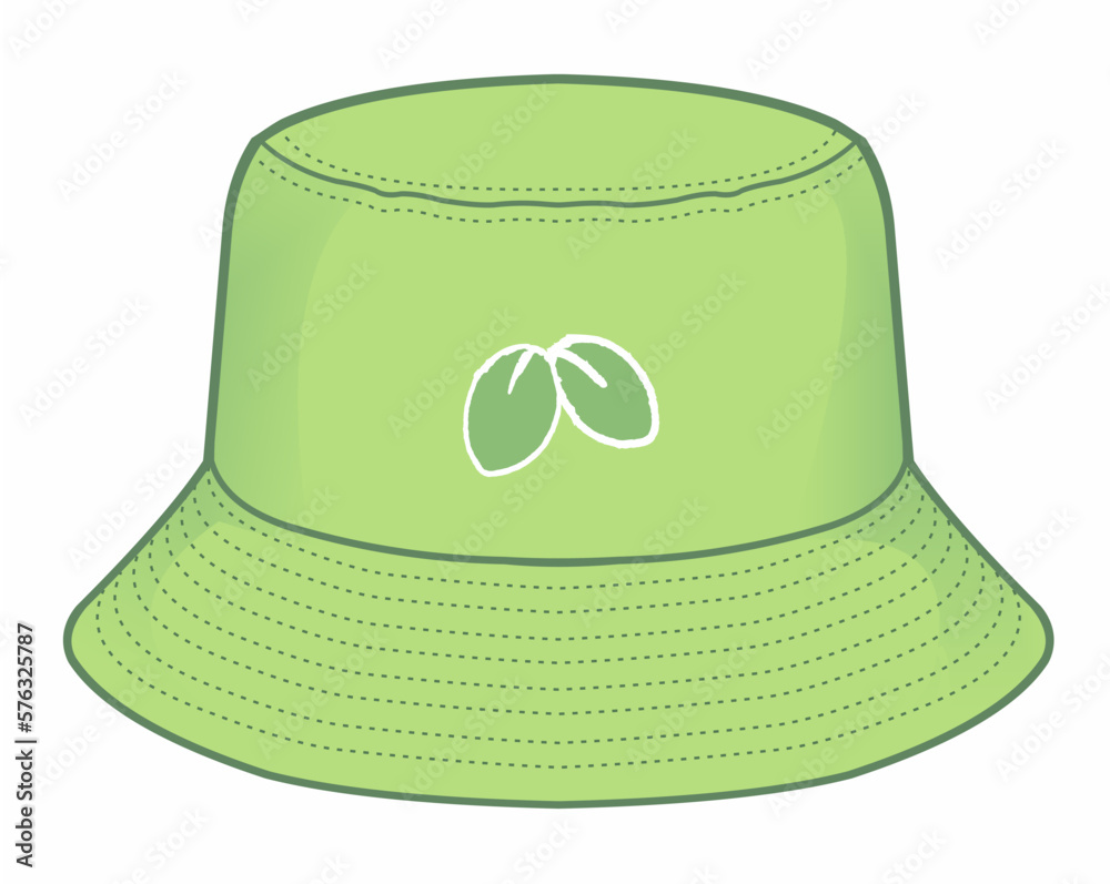 green hat isolated on white. Bucket hat technical fashion illustration