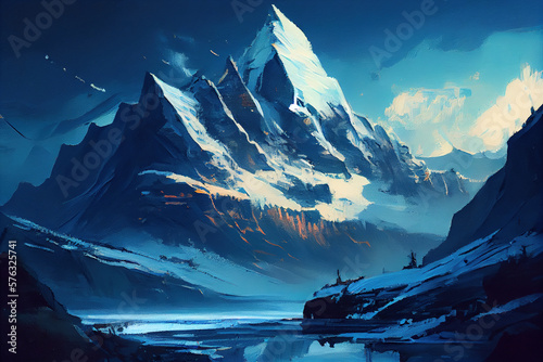 Blue mountain, illustration, Generative ai