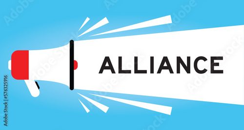 Color megaphone icon with word alliance in white banner on blue background