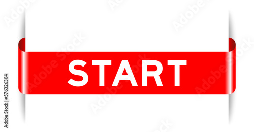 Red color inserted label banner with word start on white background